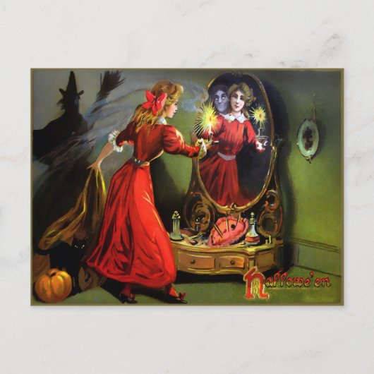 Vintage Creepy Halloween Mirror Briefkaart (Voorkant)
