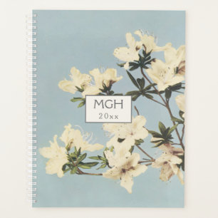 Vintage Crème blanche Azalea Fleurs Monogramme