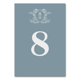 Vintage Crest Bloem Monogram Blauwe Trouw Kaart