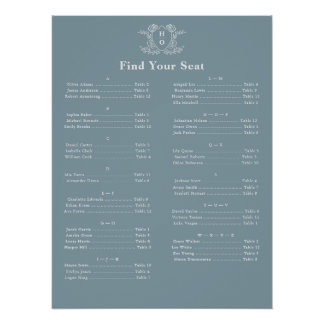 Vintage Crest Monogram Blauwe Zitplaatskaart Perfect Poster