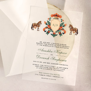 Vintage Crest Royal Paard Indiase Huwelijksuitnodi Vellum Uitnodigingen