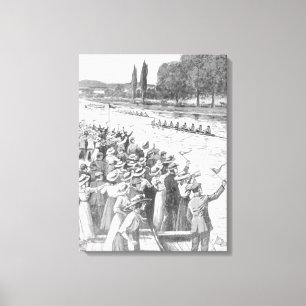 Vintage Crew Roeiers Racen Met Veel Toeschouwers Canvas Afdruk