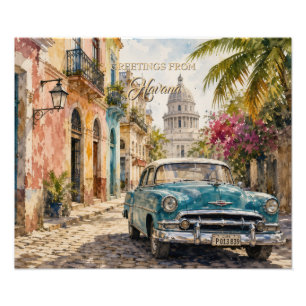 Vintage Cuba Reizen - Groeten Uit Havana Foto Afdruk