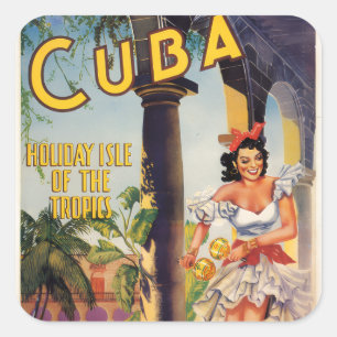 Vintage Cubaanse Toeristencommissie Tropen Reizen Vierkante Sticker