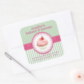 Vintage cupcakes bakkerijpodots vierkante sticker (Envelop)