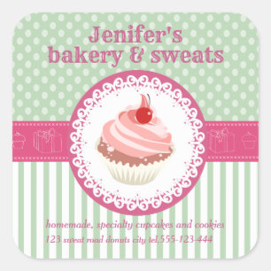 Vintage cupcakes bakkerijpodots vierkante sticker
