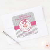 Vintage cupcakes bakkerijpodots vierkante sticker (Envelop)