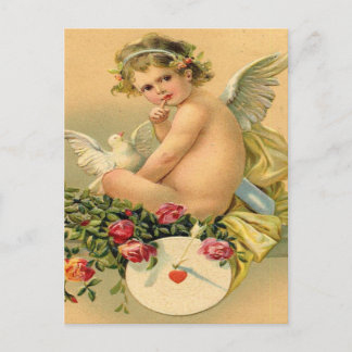 Vintage, Cupid Angel, Dove en Rozen Briefkaart