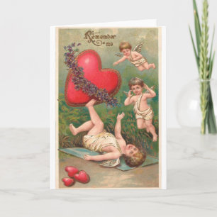 Vintage Cupid Cherub Red Hearts Valentijn Briefkaa Feestdagen Kaart