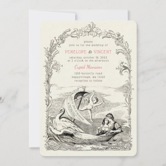Vintage Cupid Loat Faire-part de mariage bateau (Devant)