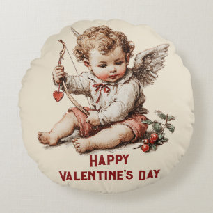 Vintage Cupid met Hartboog Rond Kussen