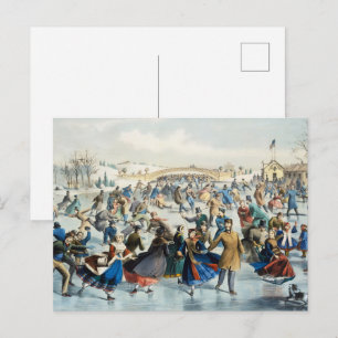 Vintage Currier and Ives Central Park Winter Kunst Briefkaart