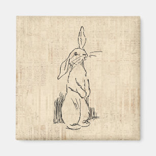 Vintage Cute Bunny Rabbit Art Script Background Magneet