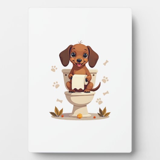 Vintage Cute Dachshund on Toilet Cartoon Bathroom  Fotoplaat (voorkant)