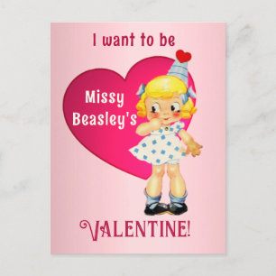 Vintage Cute Girl Valentijn Holiday Briefkaart