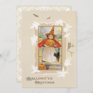 Vintage Cute Little Witch Halloween Kaart