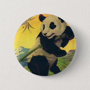 Vintage Cute Panda Beer Eating Bamboo, Wilde Dier Ronde Button 5,7 Cm