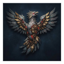 Vintage Cyber-Phoenix: Verguld & Neon Mythische Vo