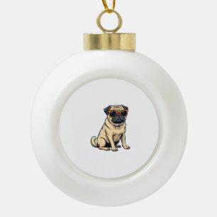 Vintage Dabbing Pug met Zonnebril Grappige Hond Ve Keramische Bal Ornament