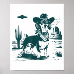 Vintage Dachshund Cowboys Ufo Western Grappige Hon Poster