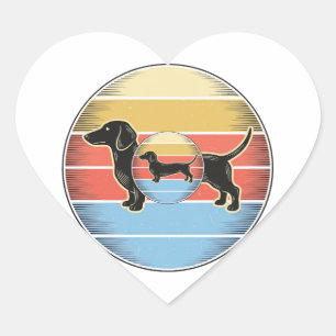 Vintage Dachshund Retro Zonsondergang Hond Shirt O Hart Sticker