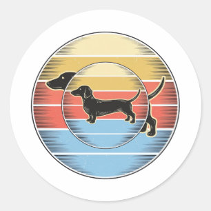 Vintage Dachshund Retro Zonsondergang Hond Shirt O Ronde Sticker