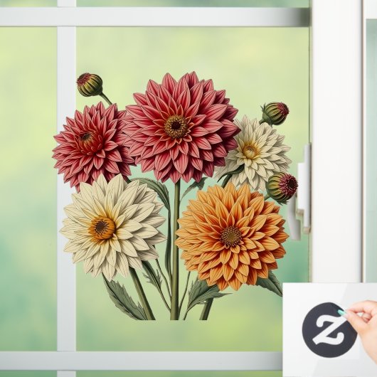Vintage Dahlia Raamsticker (Huis)