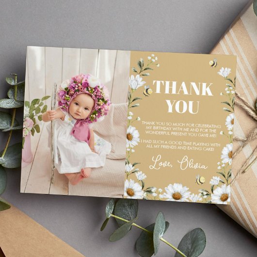 Vintage Daisy Bee Anniversaire Carte de remercieme