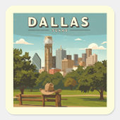 Vintage Dallas Texas Vierkante Sticker (Voorkant)