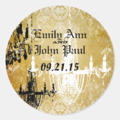 Vintage Damask Chandelier Gold Wedding Sticker (Voorkant)