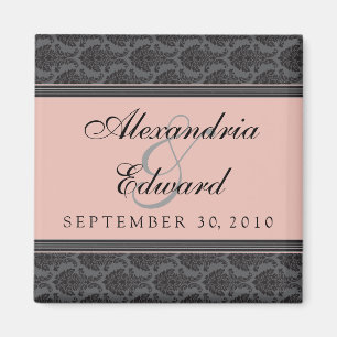 Vintage Damask Coral Wedding Favor Magnet