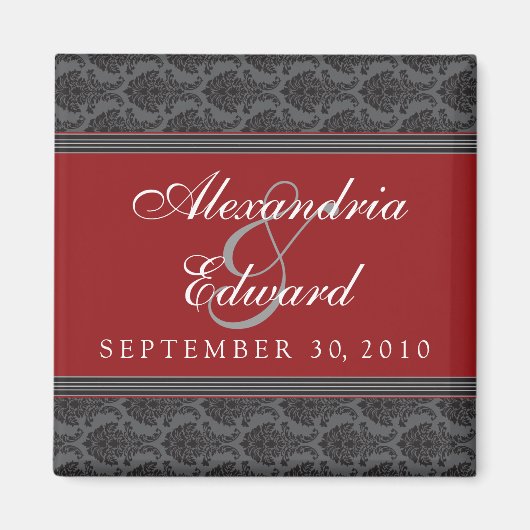 Vintage Damask Cranberry Wedding Favor Magnet (Devant)