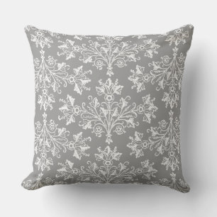 Vintage Damask Daisy Motif blanc gris Coussin
