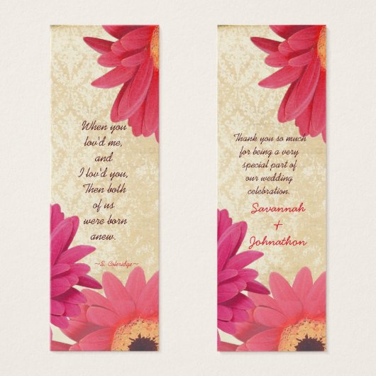 Vintage Damask Gerber Daisy Mariages Tags (Devant & derrière)