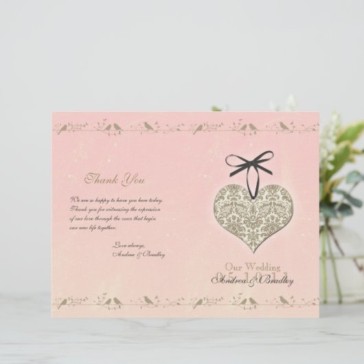 Vintage Damask Heart Wedding Programme (Debout devant)