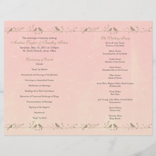 Vintage Damask Heart Wedding Programme (Dos)