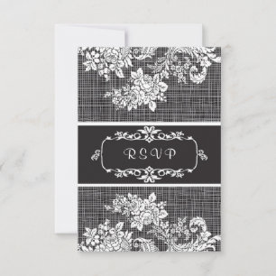 Vintage Damask noir et blanc RSVP Invitation