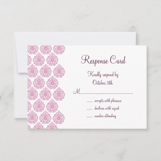 Vintage Damask RSVP (roze) Kaartje (Voorkant)