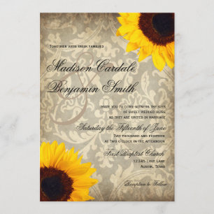 Vintage Damask Rustique Tournesol Faire-part de ma