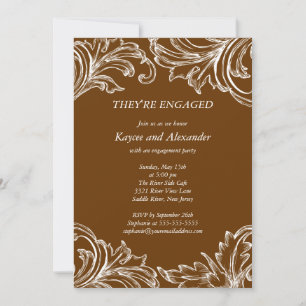 Vintage Damask Verloving Invitations Herfst Brown Kaart