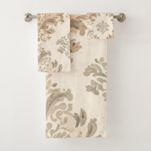 Vintage Damassé Élégant Beige Ferme Française