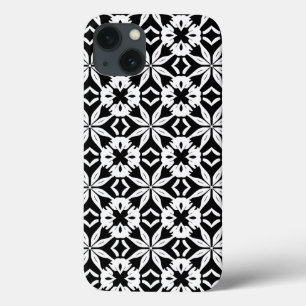 Vintage Damast Chic Zwart Wit Patroon iPhone 13 Hoesje