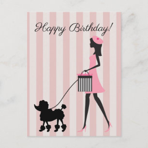 Vintage dame die zwarte poedel Happy Birthday loop Briefkaart