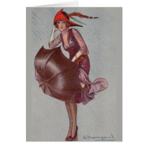 Vintage dame prise dans la pluie,