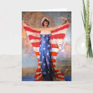Vintage Dame van de Patriottische Amerikaanse Vlag Kaart