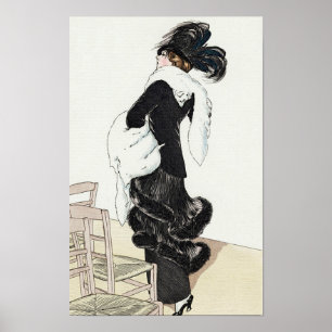 Vintage dame van mode, haute couture bontjas poster