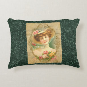 Vintage Dames Bloemen Hoed Groen Nep Haakwerk Accent Kussen