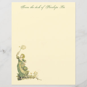 Vintage Dames Die Vlinders Jagen Briefpapier