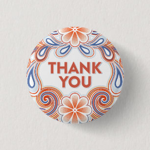 Vintage Dank je wel met bloemen en retro krullen Ronde Button 3,2 Cm