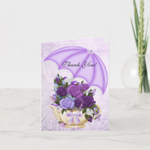 Vintage Dankkaart Witte Sering Paarse Bloemen Bedankkaart